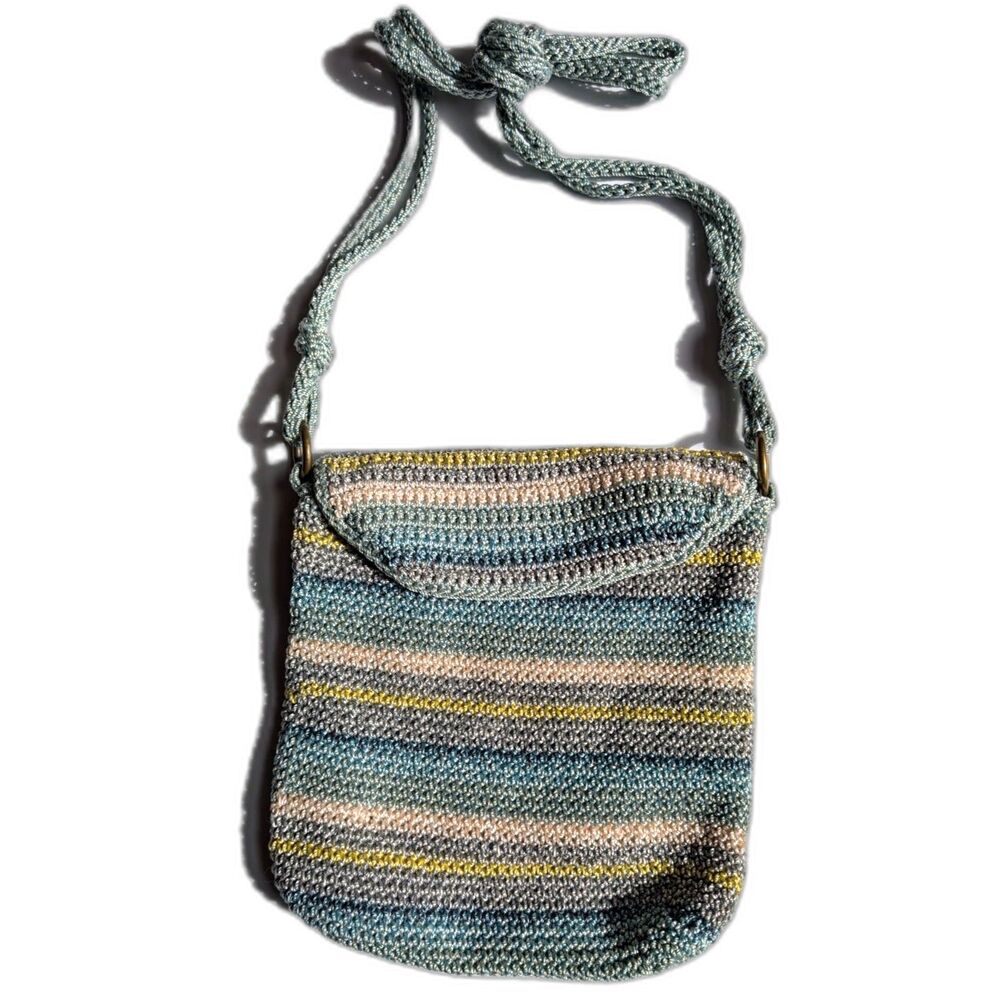 The Sak Boho Crochet Crossbody Bag - Striped Blue Green